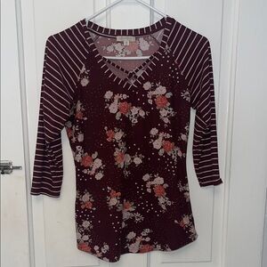 LuLaRoe Burgundy Floral Long Sleeve Top